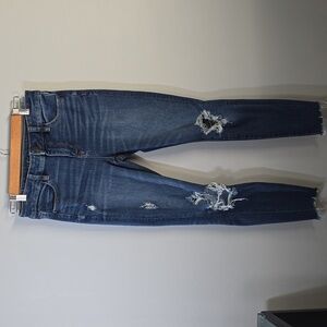 American Eagle Jeans Women's Sz 4 Blue The Dream Jean Frayed-hem Hi-rise Jegging